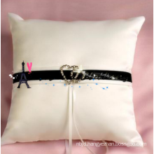 Sparkling Rhinestones Double Heart Bridal Wedding Ceremony Ring Bearer Pillow with Ribbons